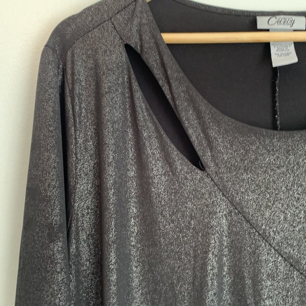 Catherines Asymmetrical Black Metallic Dress Size 3X Holiday 3/4 Sleeve Cocktail - Picture 5 of 9